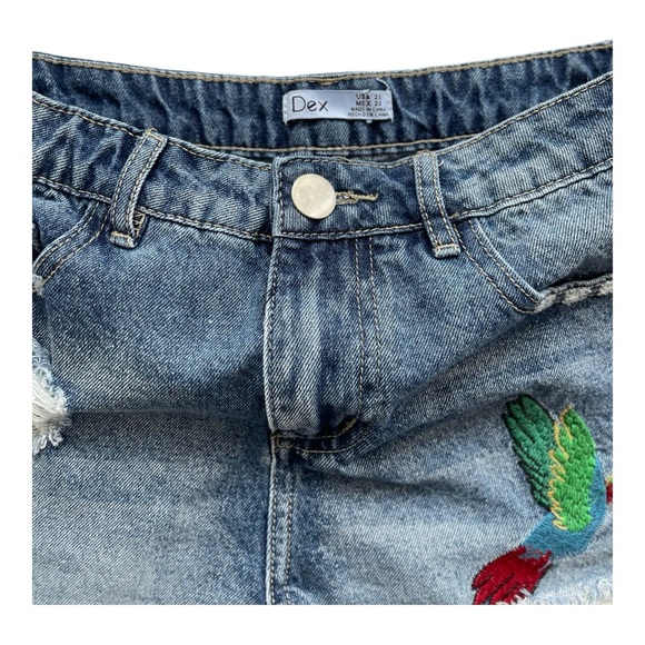Dex Denim Emroidered Distressed Shorts with Hummingbird Flowers and Butterfly - Picture 8 of 8